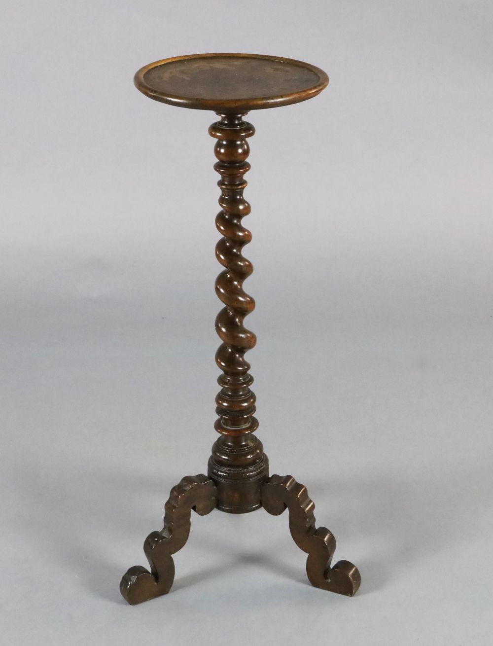 A late 17th century Dutch walnut candle stand, W.11in. H.2ft 8in. (later modification)